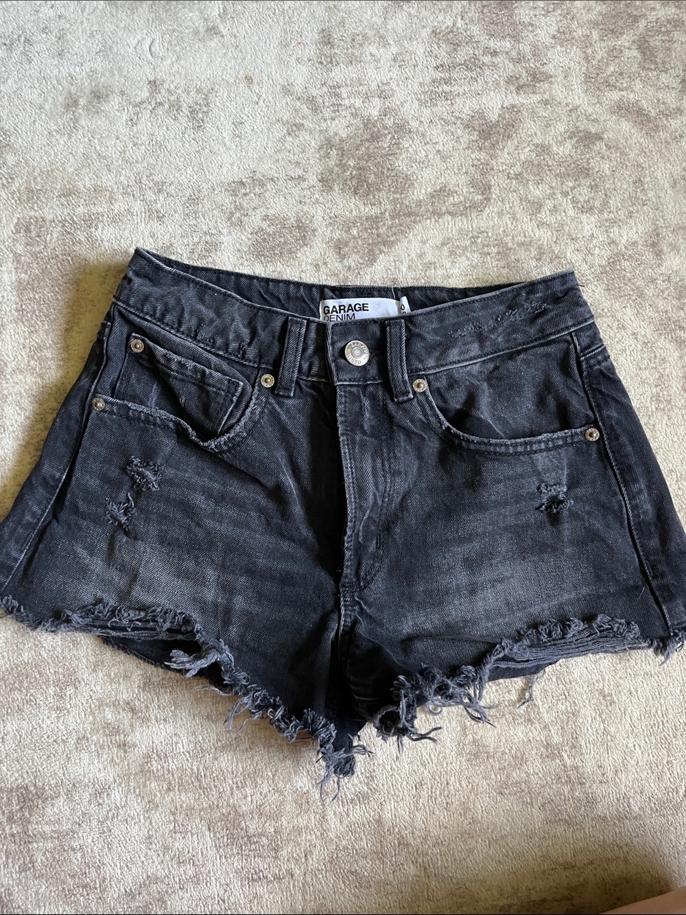 Garage Black Distressed Denim Shorts with Frayed Hem